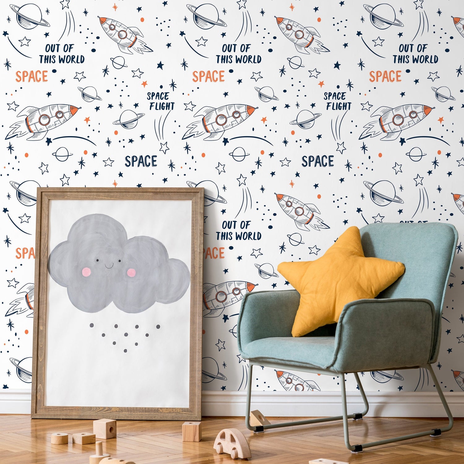 Removable Wallpaper Peel and Stick Wallpaper Wall Paper - Space Doodle Wallpaper - B336