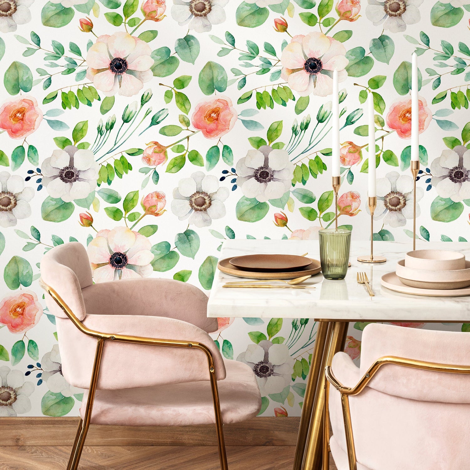 Wallpaper Peel and Stick Wallpaper Removable Wallpaper Home Decor Wall Art Wall Decor Room Decor / Cute Watercolor Flowers Wallpaper - B350