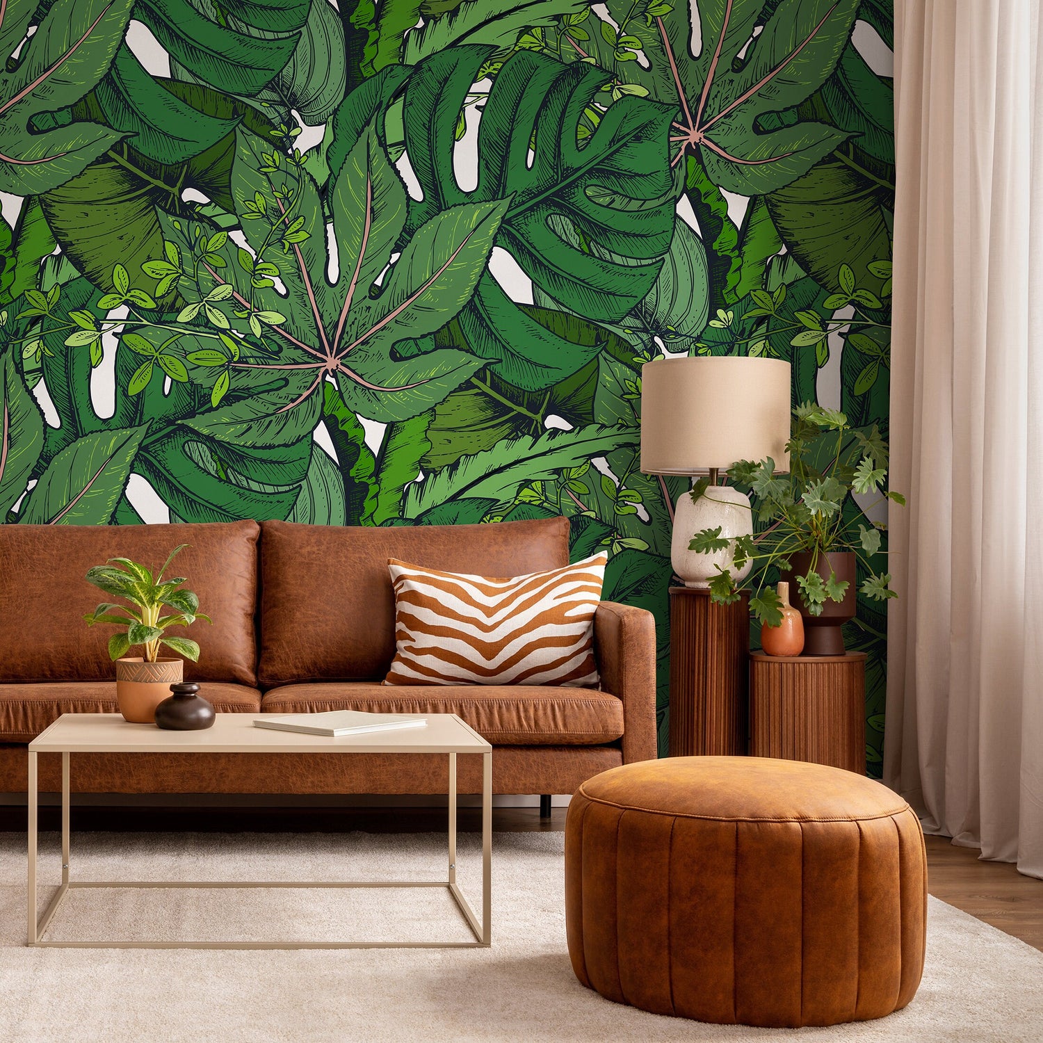 Wall Art Wallpaper Peel and Stick Wallpaper Removable Wallpaper Home Decor Wall Decor Room Decor / Green Leaves Wallpaper - B394