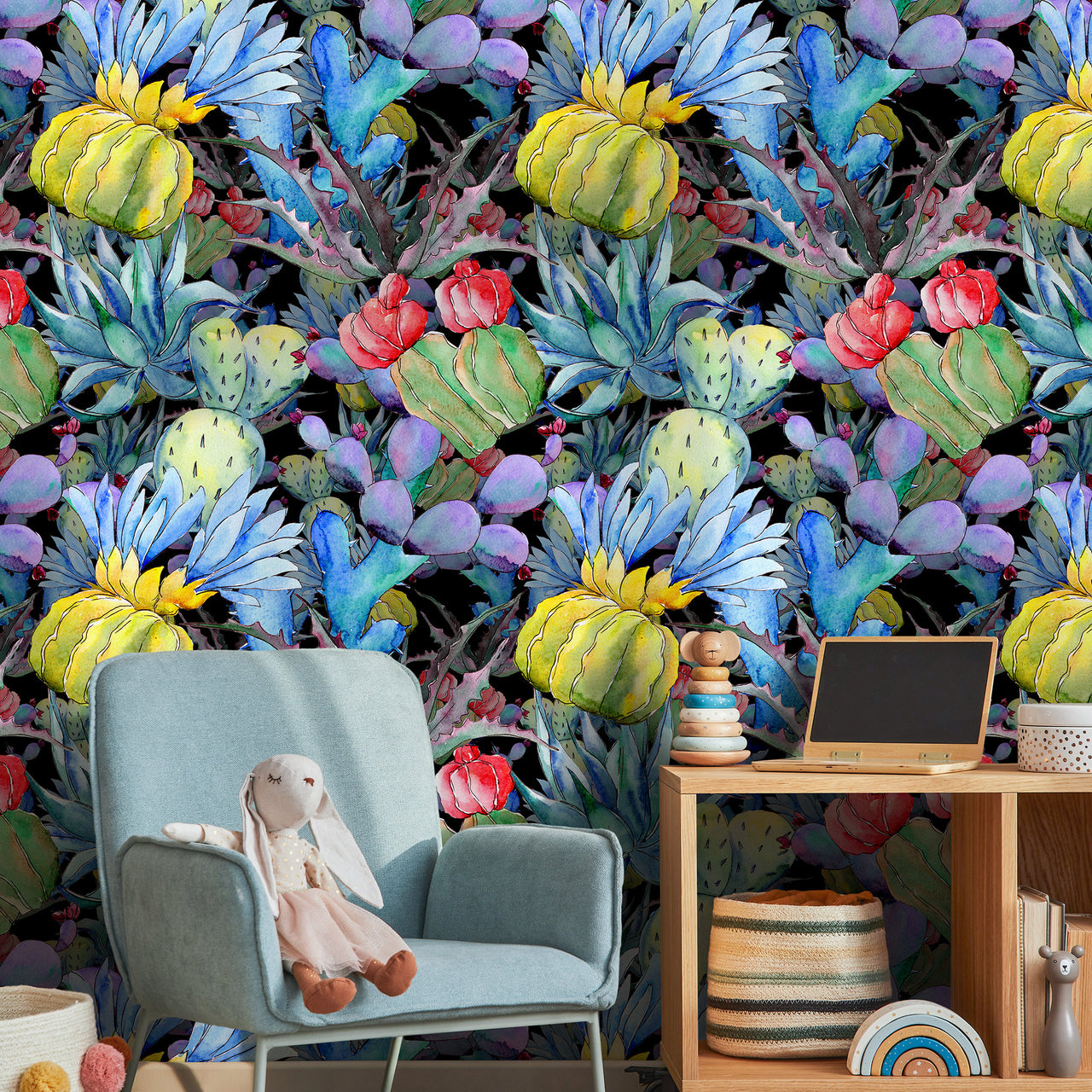 Wallpaper Peel and Stick Wallpaper Removable Wallpaper Home Decor Wall Art Wall Decor Room Decor / Colorful Floral Cactus Wallpaper - B009