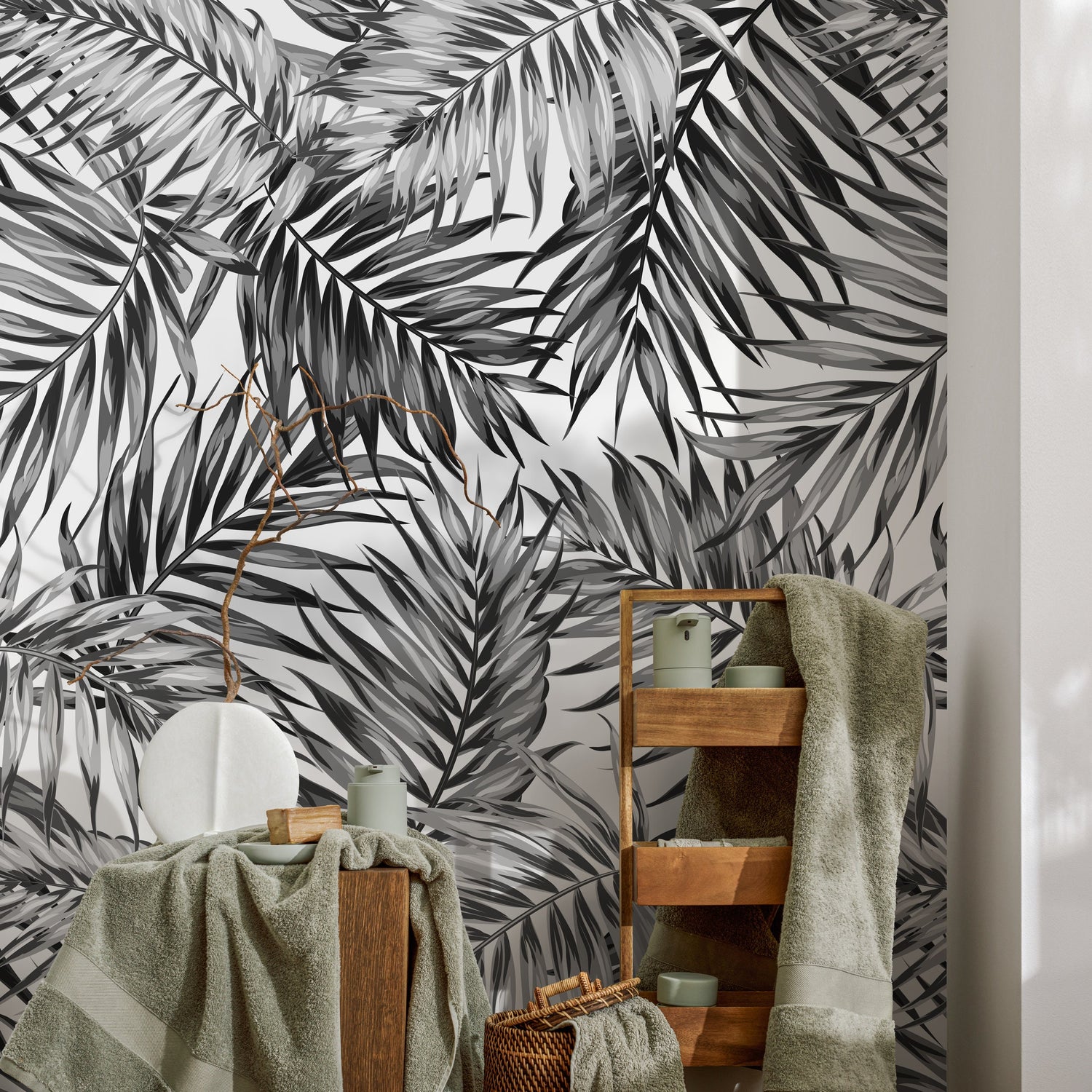 Tropical Monochrome Foliage Wallpaper - B031