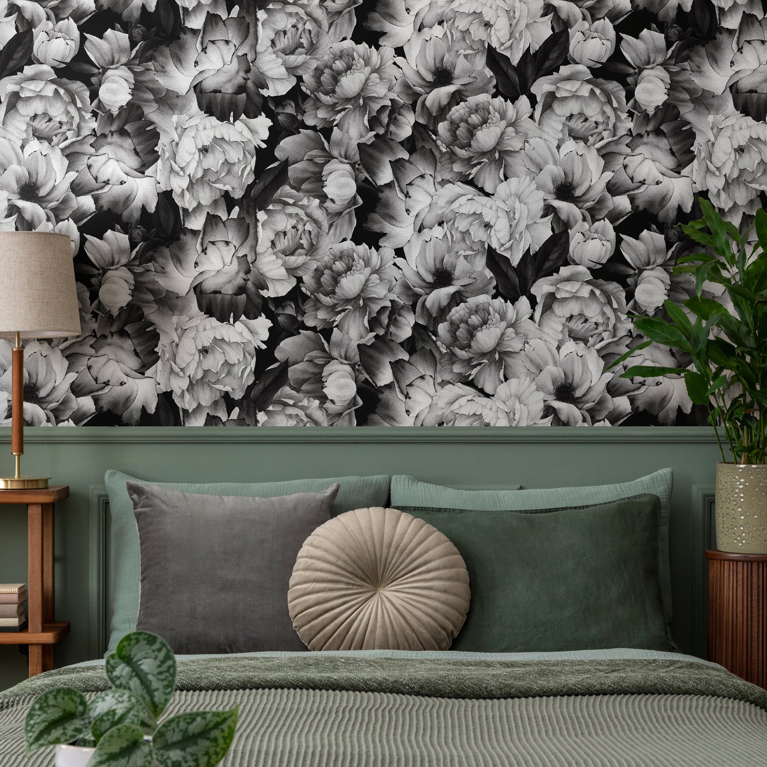 Wallpaper Peel and Stick Wallpaper Removable Wallpaper Home Decor Wall Art Wall Decor Room Decor / Black Vintage Floral Wallpaper - B045