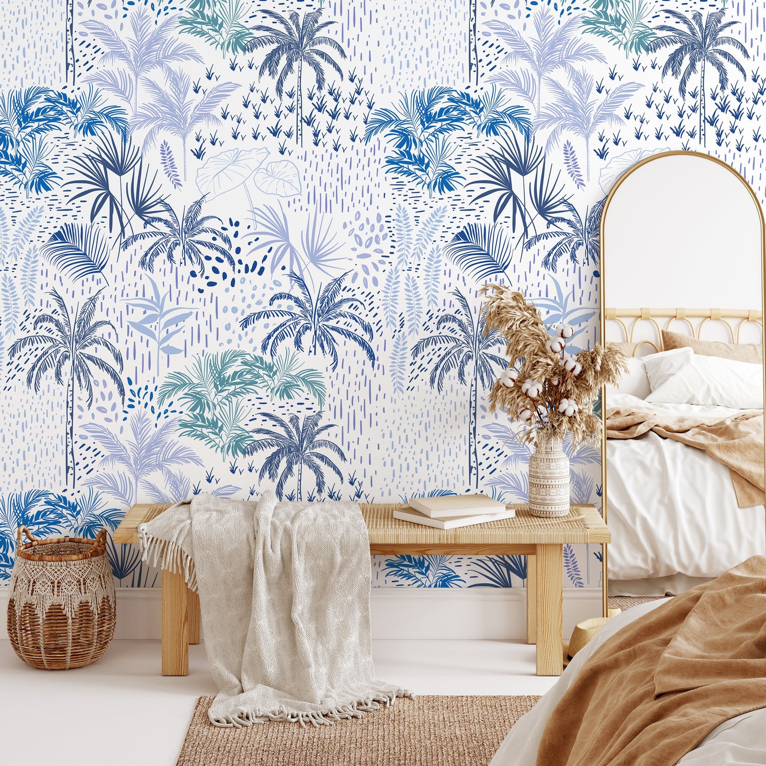 Wallpaper Peel and Stick Wallpaper Removable Wallpaper Home Decor Wall Art Wall Decor Room Decor / Blue Tropical Palm Tree Wallpaper - B089