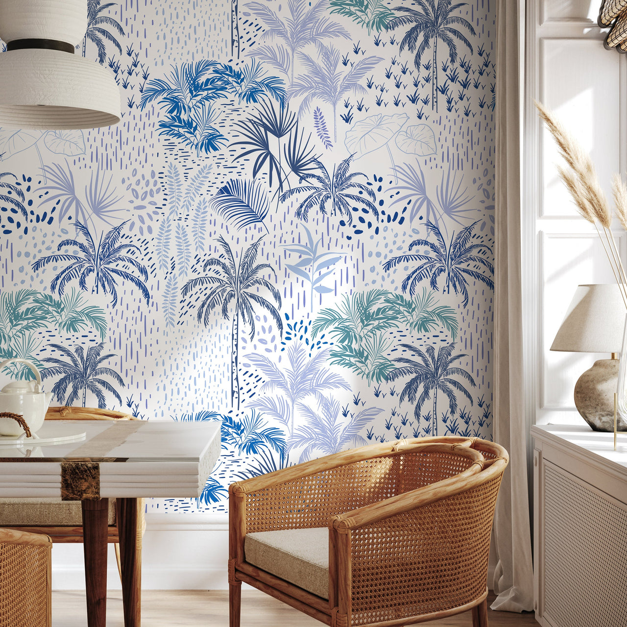 Wallpaper Peel and Stick Wallpaper Removable Wallpaper Home Decor Wall Art Wall Decor Room Decor / Blue Tropical Palm Tree Wallpaper - B089