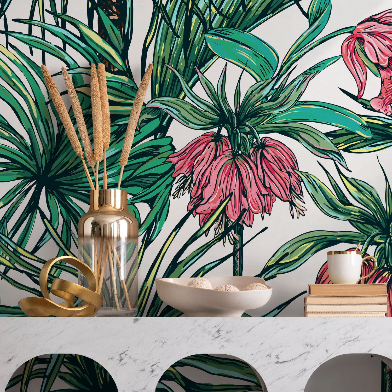 Wallpaper Peel and Stick Wallpaper Removable Wallpaper Home Decor Wall Art Wall Decor Room Decor/ Tropical Floral and Leaves Wallpaper -B114