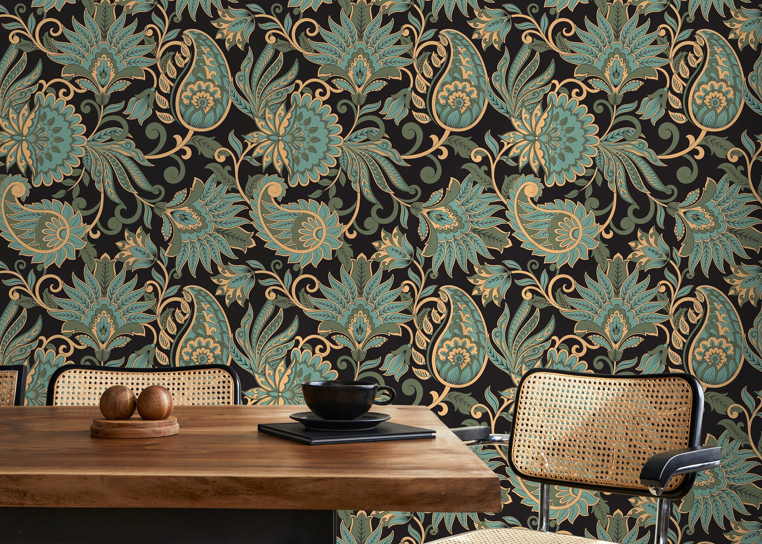 Green Victorian Vintage Wallpaper / Peel and Stick Wallpaper Removable Wallpaper Home Decor Wall Art Wall Decor Room Decor - D089