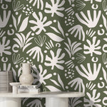 Green Abstract Garden Wallpaper Boho Wallpaper Peel and Stick and Traditional Wallpaper - D680