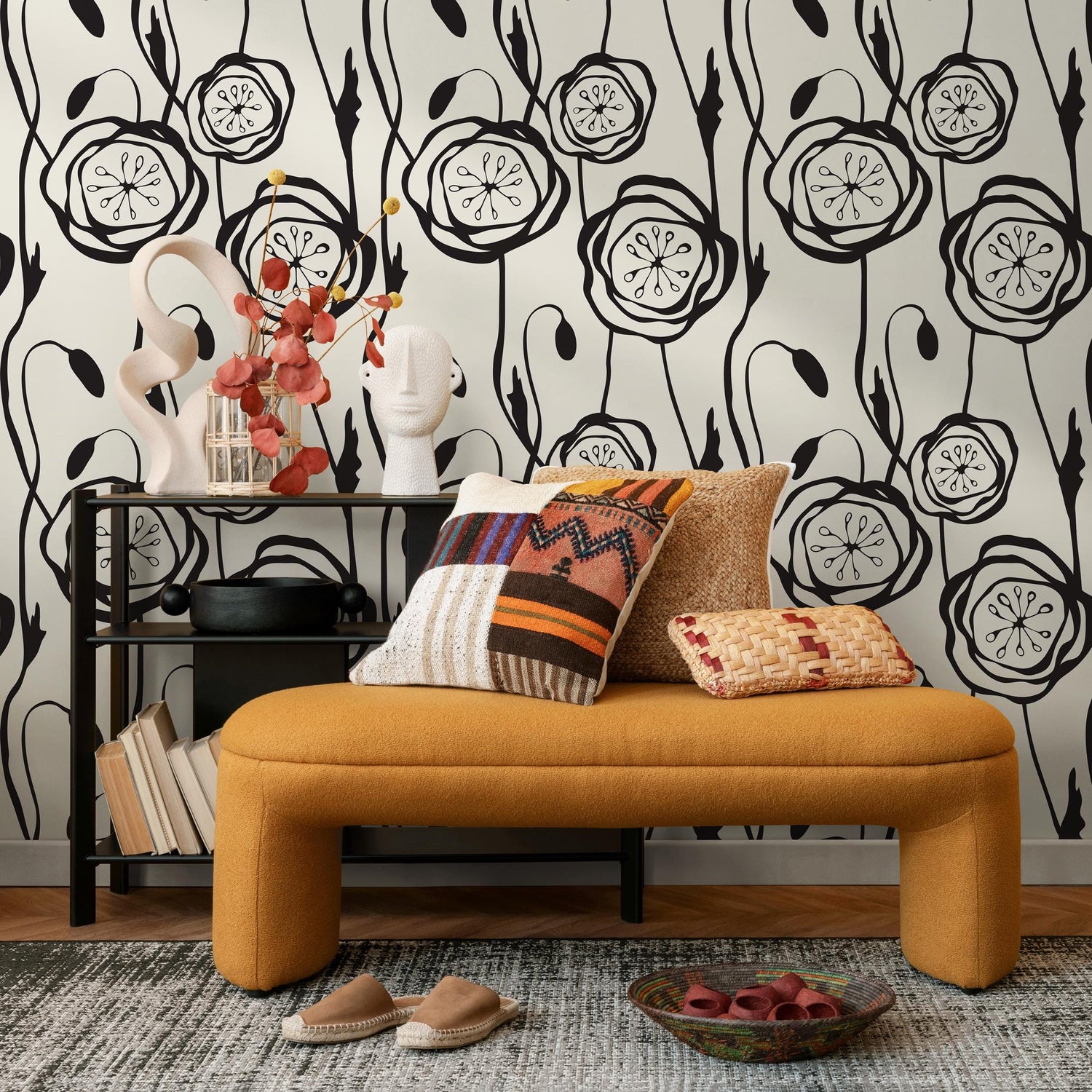 Floral Line Art Wallpaper - B605