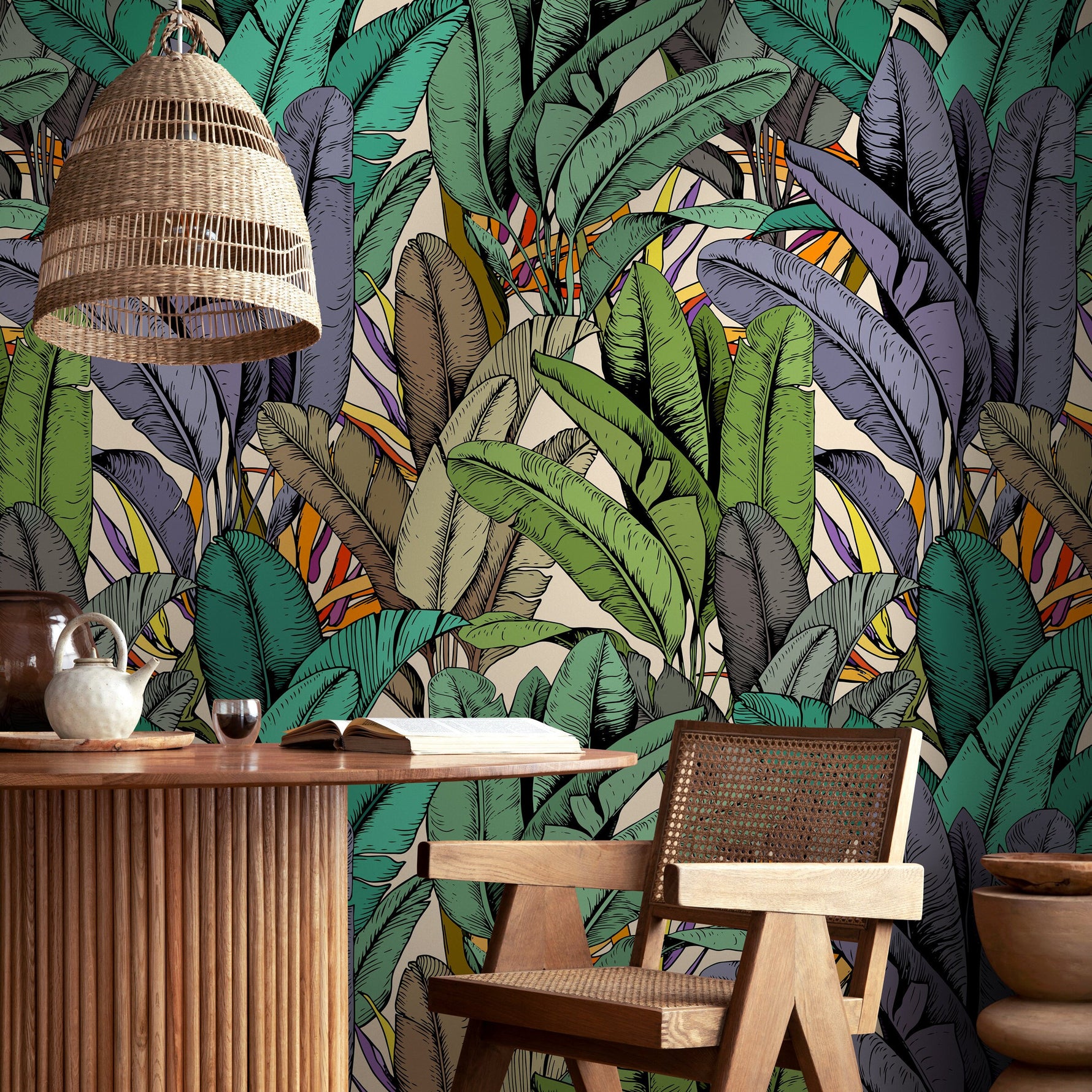 Wallpaper Peel and Stick Wallpaper Removable Wallpaper Home Decor Wall Art Wall Decor Room Decor / Colorful Banana Leaves Wallpaper - A765