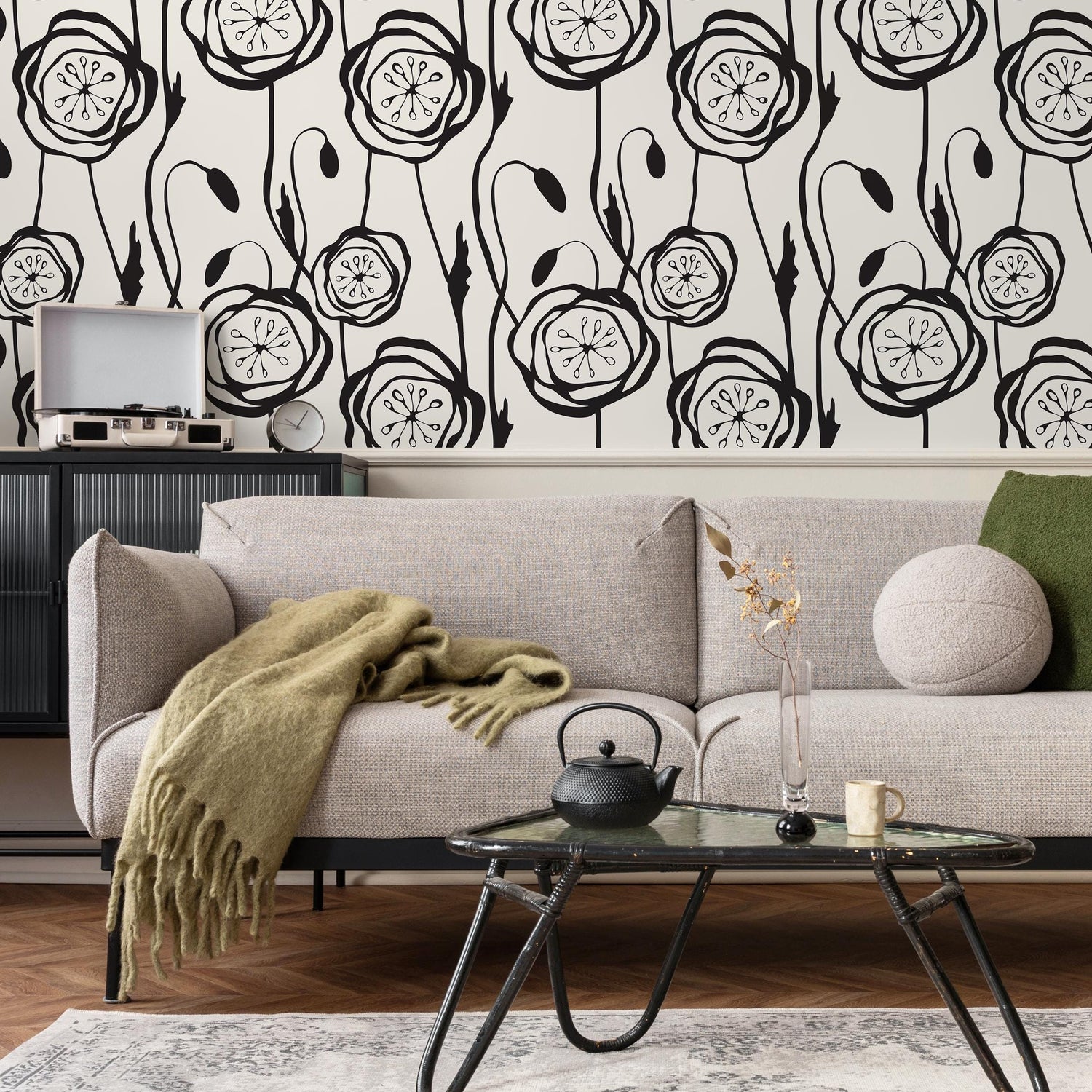 Floral Line Art Wallpaper - B605