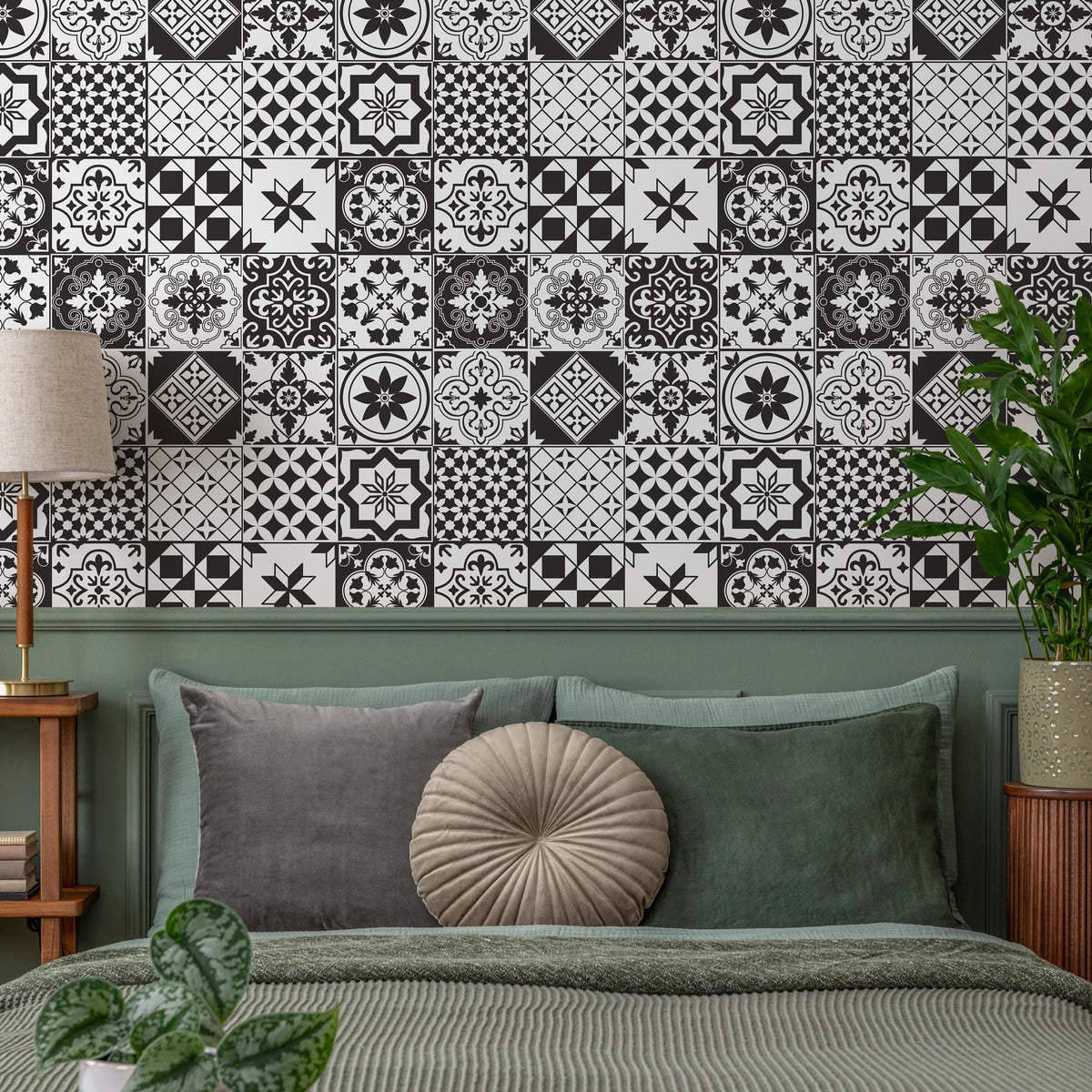 Wallpaper Peel and Stick Wallpaper Removable Wallpaper Home Decor Wall Art Wall Decor Room Decor / Black and White Tile Wallpaper - B727