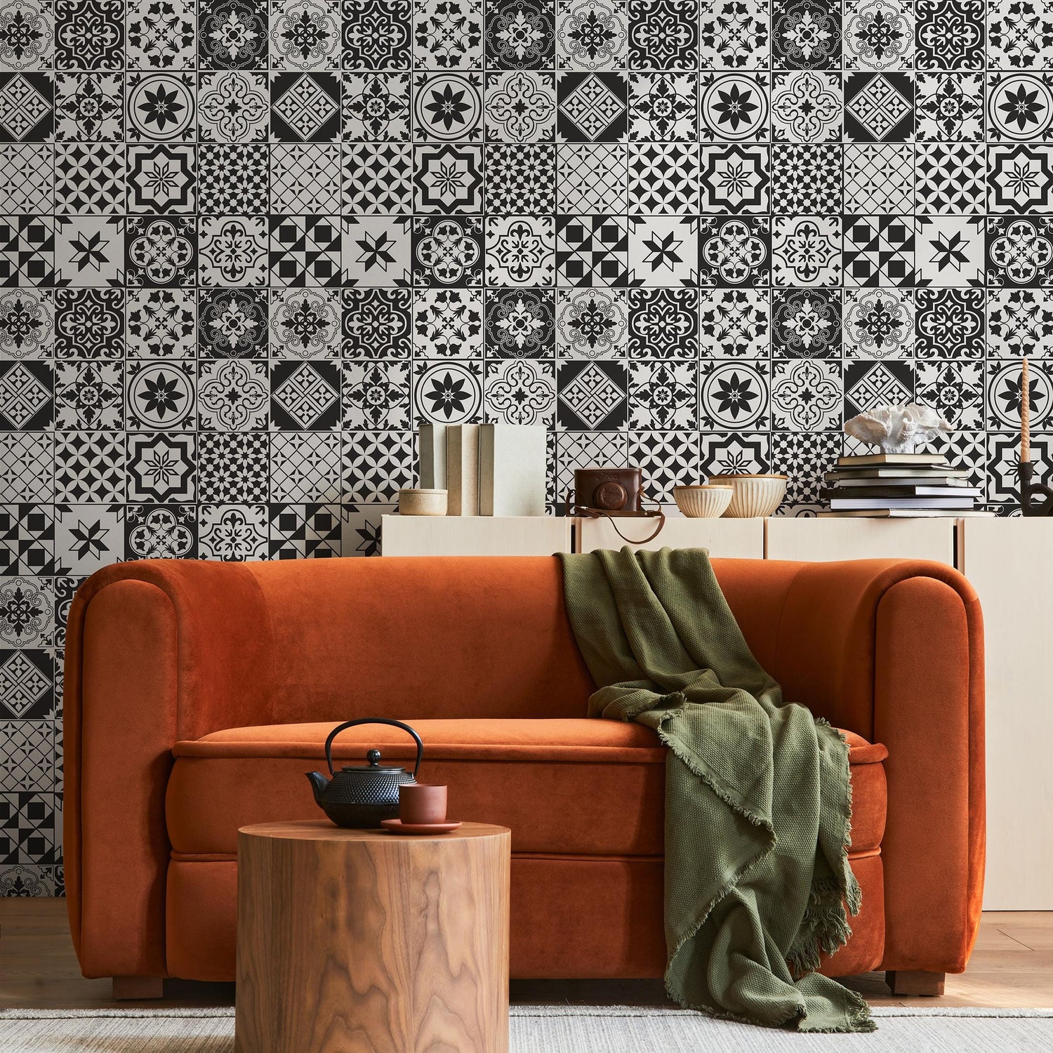 Wallpaper Peel and Stick Wallpaper Removable Wallpaper Home Decor Wall Art Wall Decor Room Decor / Black and White Tile Wallpaper - B727