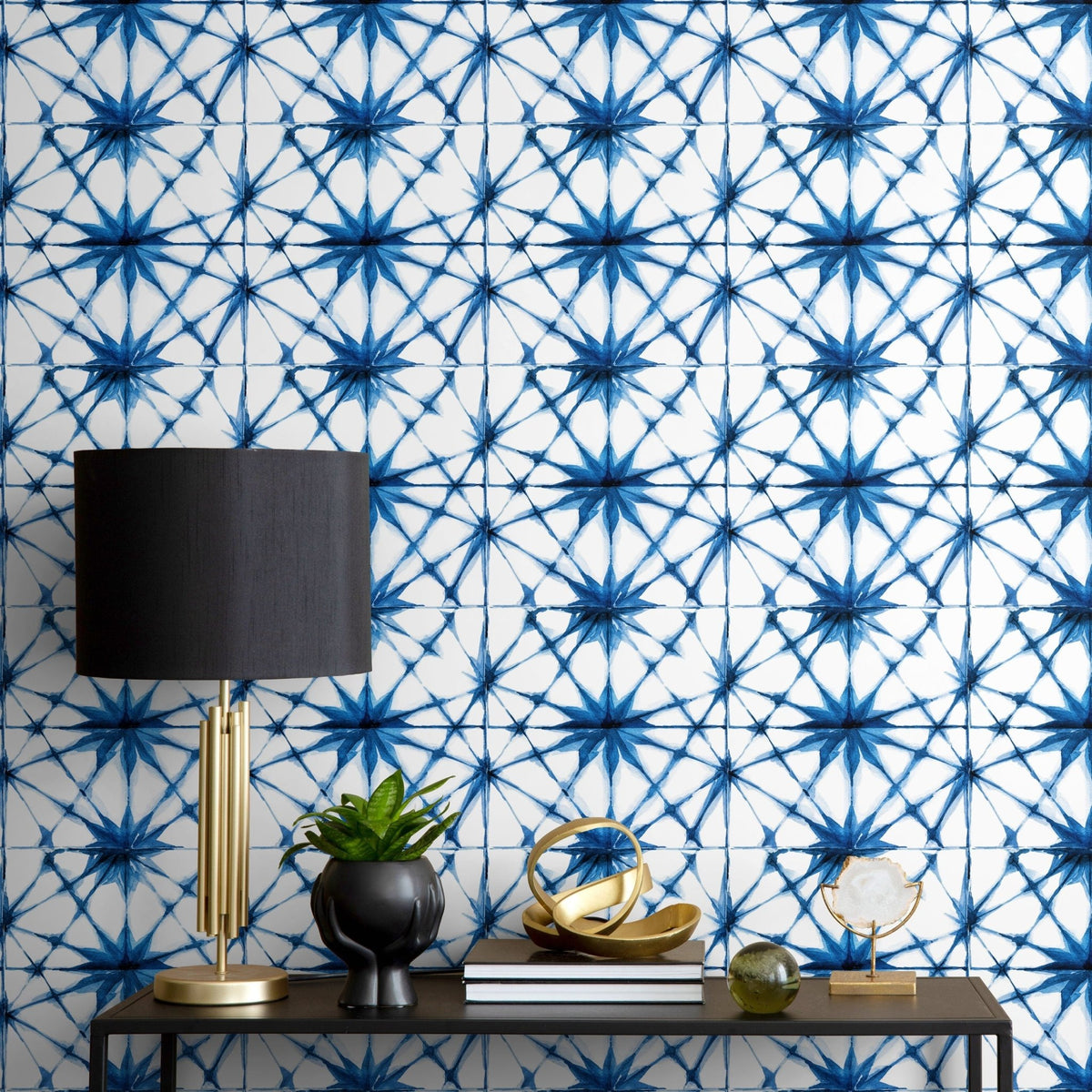 Indigo Starburst Geometric Wallpaper - A175 - WallTrend