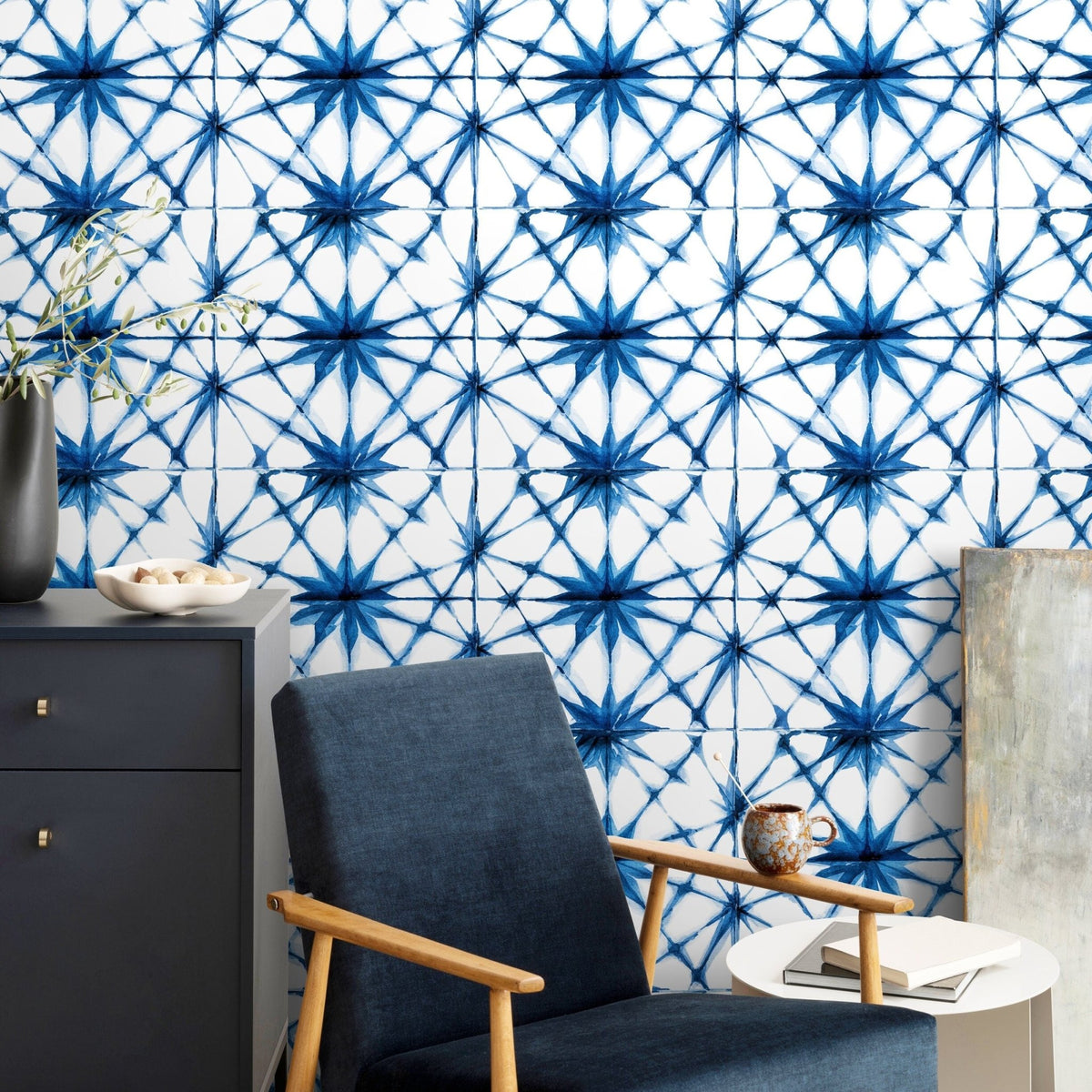 Indigo Starburst Geometric Wallpaper - A175 - WallTrend