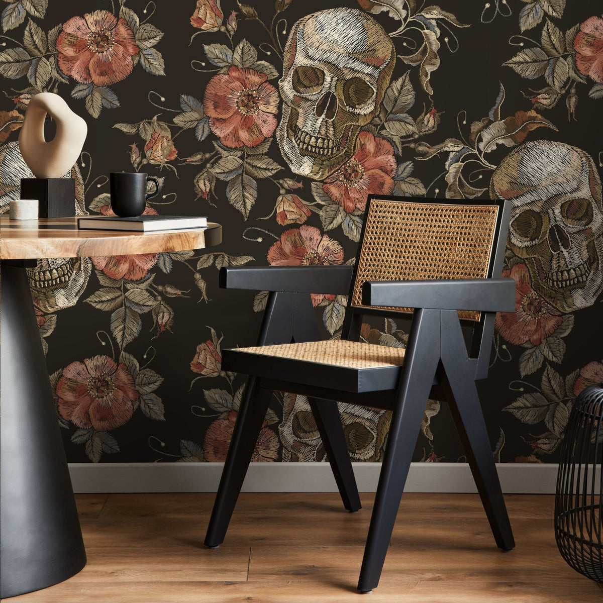 Large Skull Wallpaper Dark Roses Wallpaper Peel and Stick and Traditional Wallpaper - D890 - WallTrend