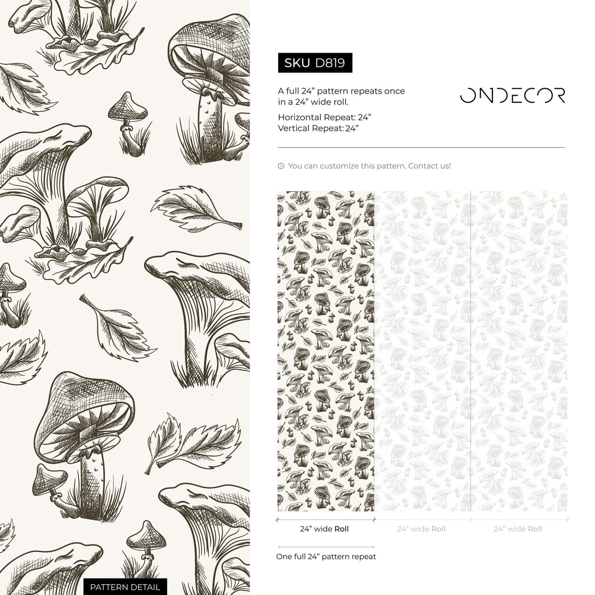 Leaf and Mushroom Wallpaper Hand drawing Wallpaper Peel and Stick and Traditional Wallpaper - D819 - WallTrend