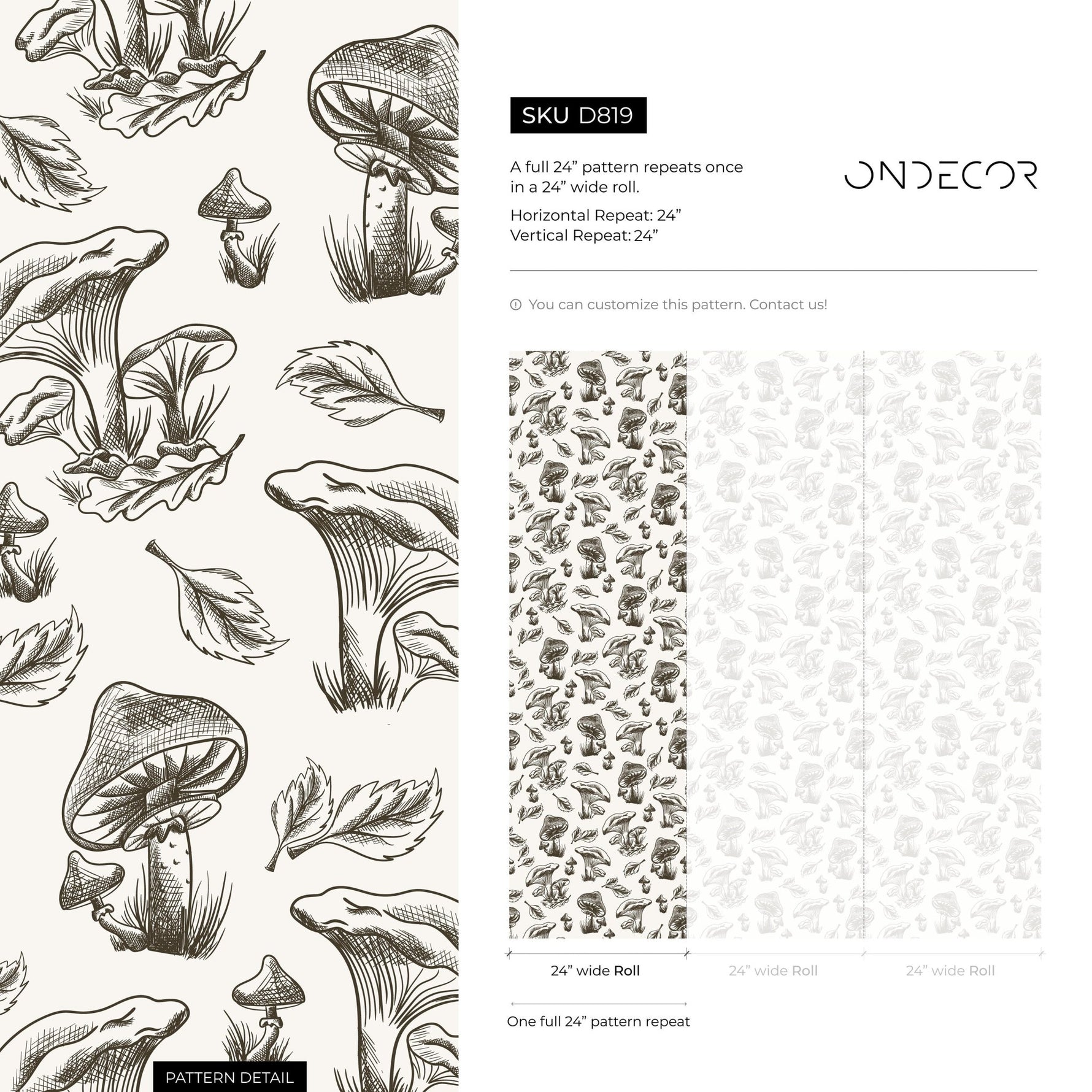 Leaf and Mushroom Wallpaper Hand drawing Wallpaper Peel and Stick and Traditional Wallpaper - D819 - WallTrend