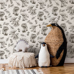 Leaf and Mushroom Wallpaper Hand drawing Wallpaper Peel and Stick and Traditional Wallpaper - D819 - WallTrend