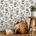 Leaf and Mushroom Wallpaper Hand drawing Wallpaper Peel and Stick and Traditional Wallpaper - D819 - WallTrend