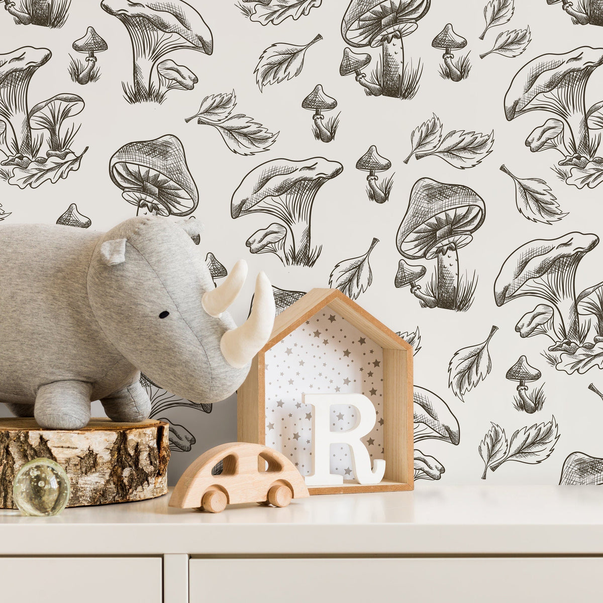 Leaf and Mushroom Wallpaper Hand drawing Wallpaper Peel and Stick and Traditional Wallpaper - D819 - WallTrend