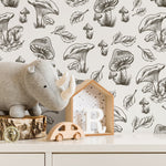 Leaf and Mushroom Wallpaper Hand drawing Wallpaper Peel and Stick and Traditional Wallpaper - D819 - WallTrend