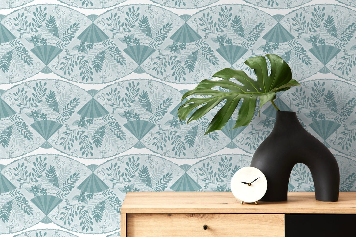 Light Blue Floral and Leaf Wallpaper / Peel and Stick Wallpaper Removable Wallpaper Home Decor Wall Art Wall Decor Room Decor - C946 - WallTrend