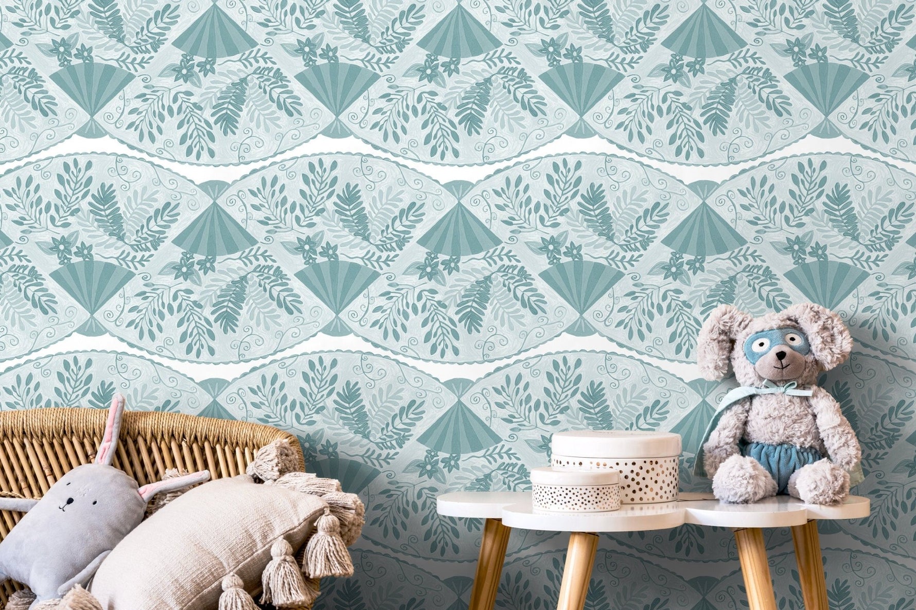 Light Blue Floral and Leaf Wallpaper / Peel and Stick Wallpaper Removable Wallpaper Home Decor Wall Art Wall Decor Room Decor - C946 - WallTrend