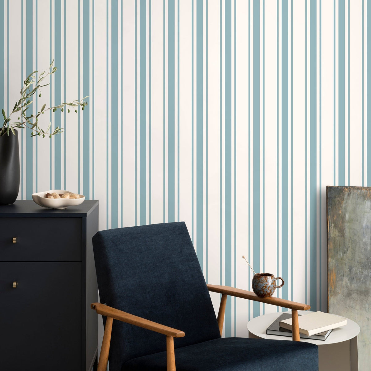 Light Blue Striped Wallpaper Vintage Wallpaper Peel and Stick and Traditional Wallpaper - D758 - WallTrend