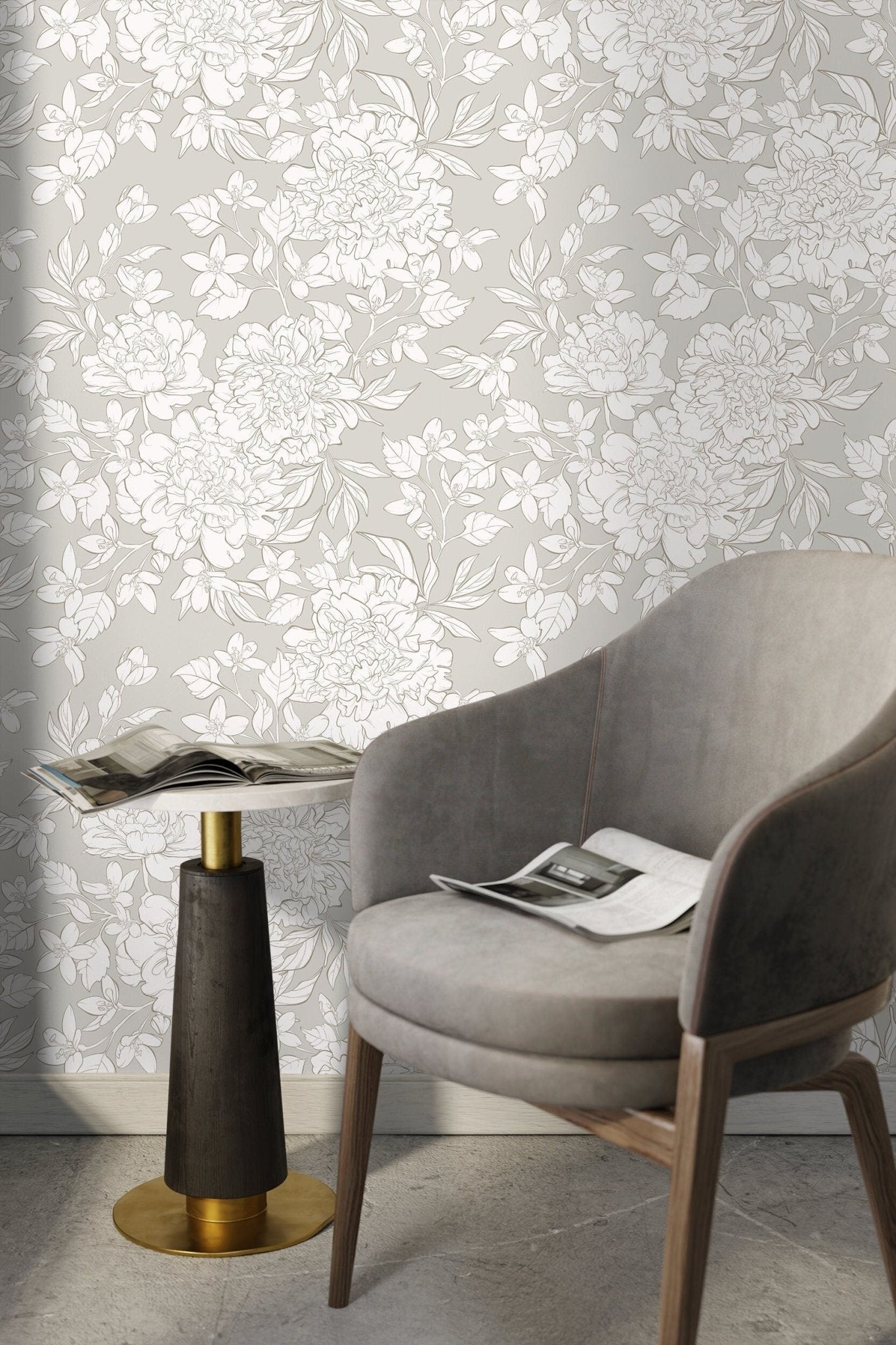 Light Boho Peony Wallpaper Peel and Stick Removable Repositionable Floral Minimalistic Abstract - ZAAL - WallTrend