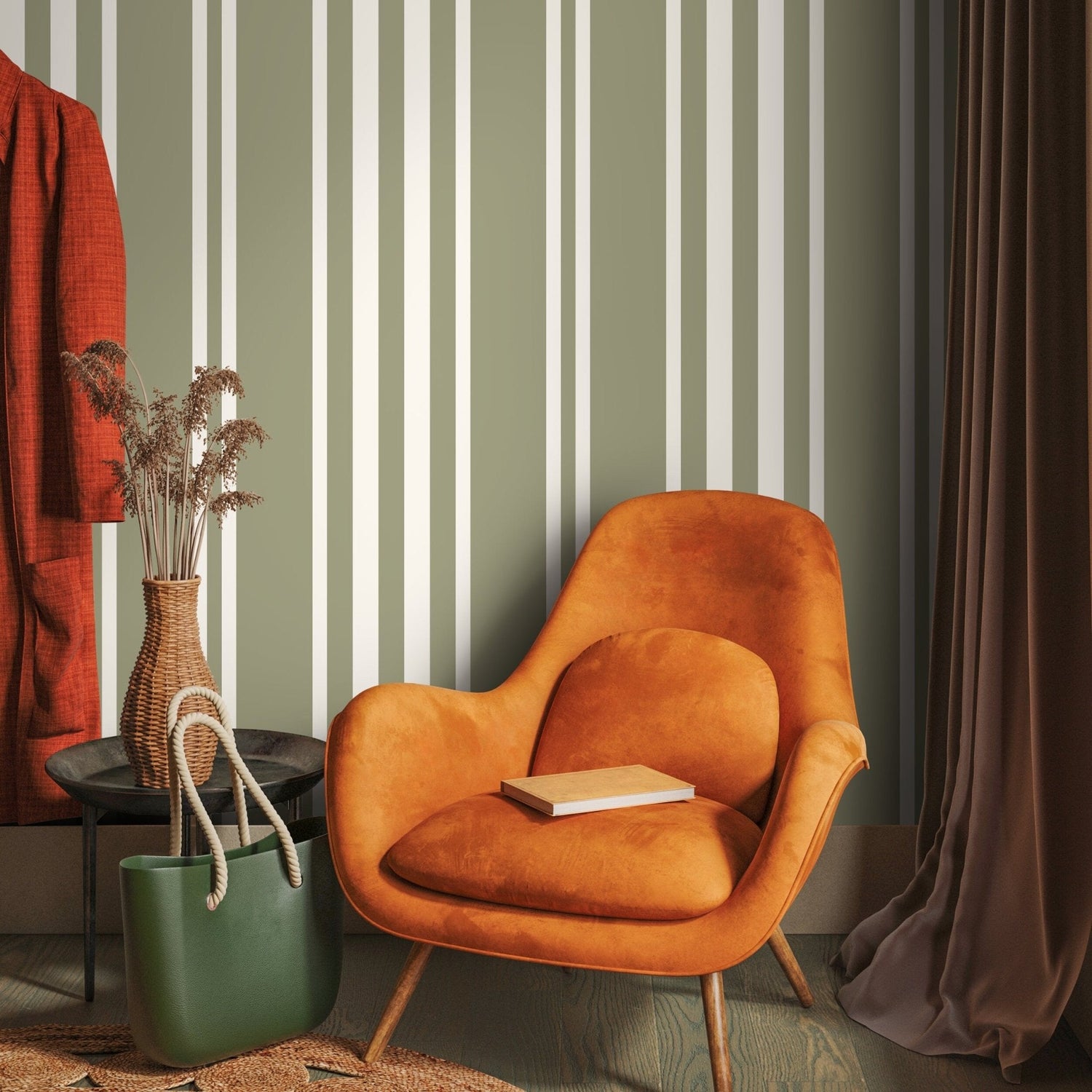 Light Green Striped Wallpaper Modern Wallpaper Peel and Stick and Traditional Wallpaper - D788 - WallTrend