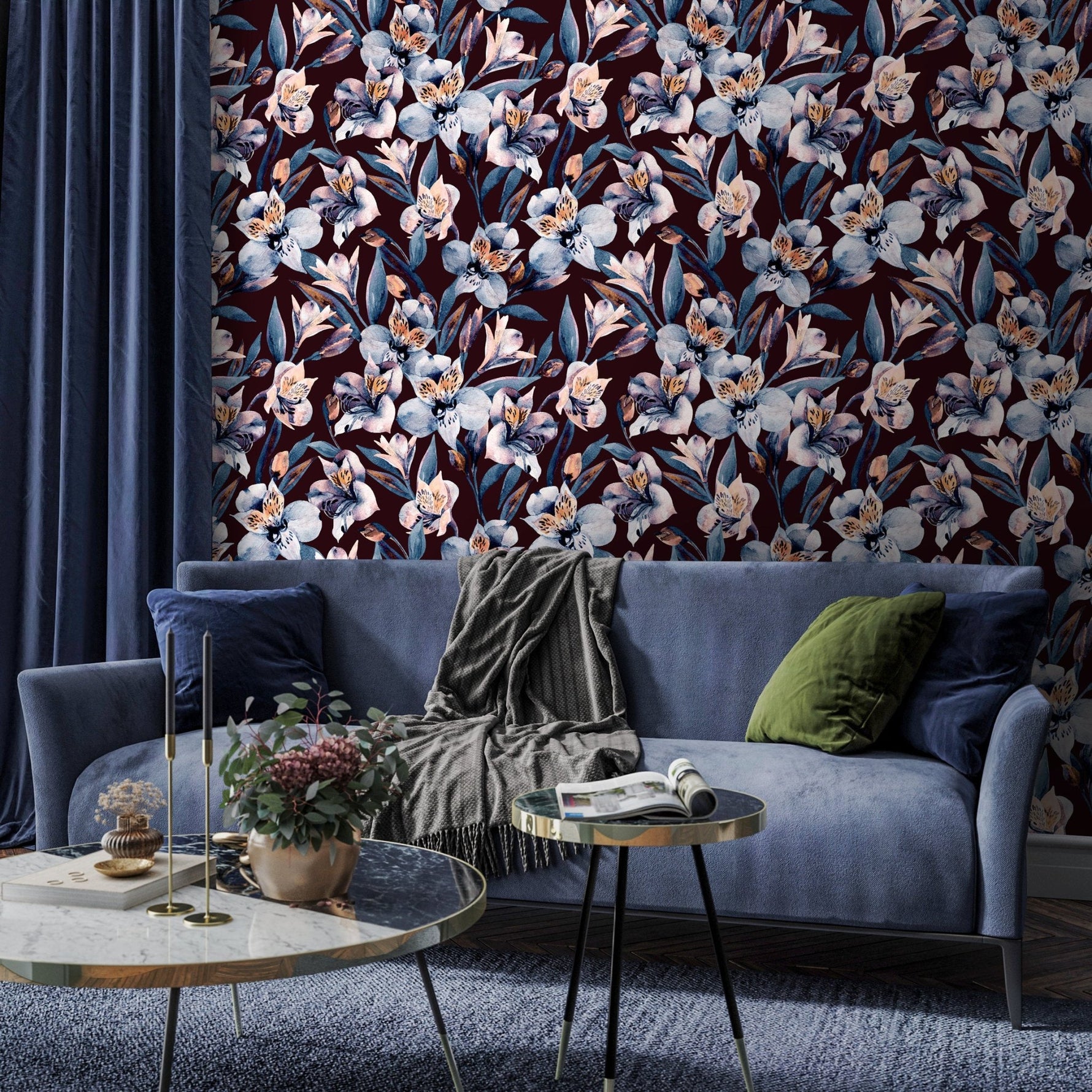 Lush Midnight Florals Wallpaper - A942 - WallTrend