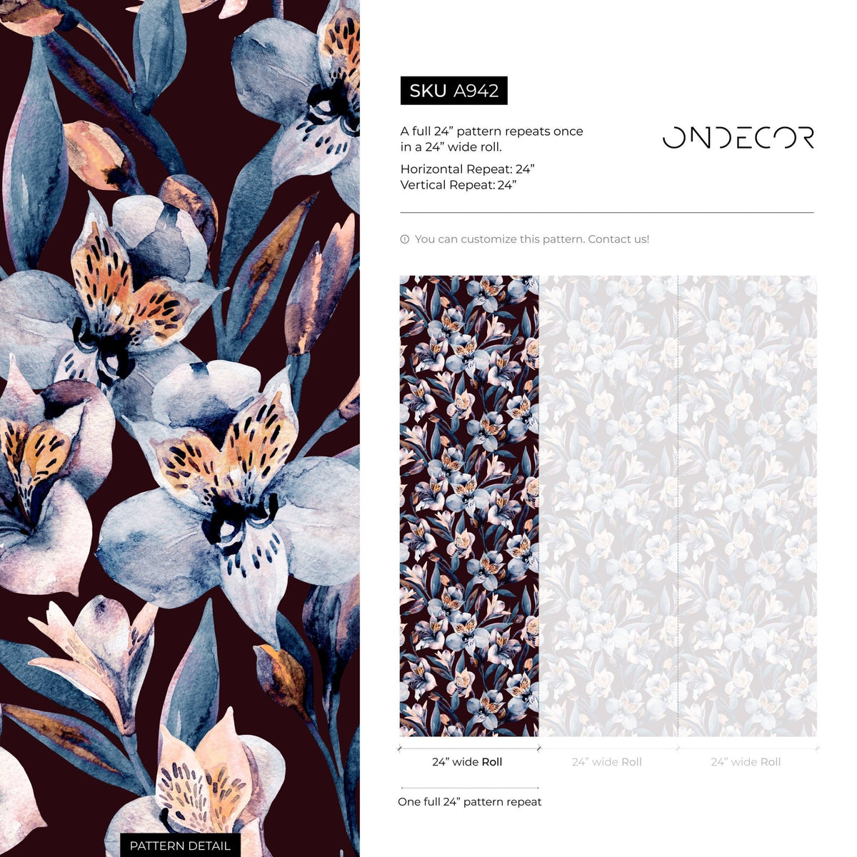 Lush Midnight Florals Wallpaper - A942 - WallTrend