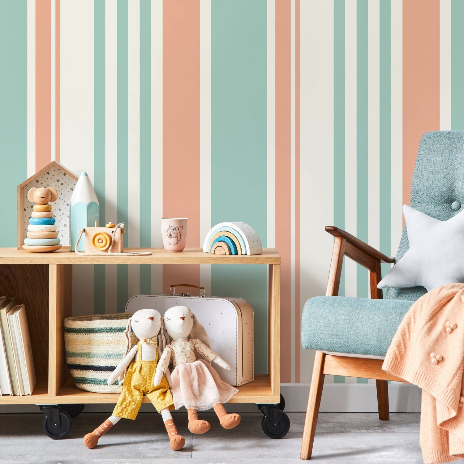 Minimalist Striped Wallpaper Pink and Light Blue Wallpaper Peel and Stick and Traditional Wallpaper - D806 - WallTrend