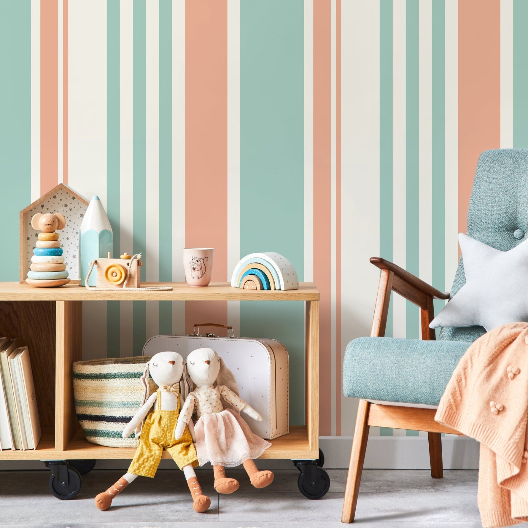Minimalist Striped Wallpaper Pink and Light Blue Wallpaper Peel and Stick and Traditional Wallpaper - D806 - WallTrend