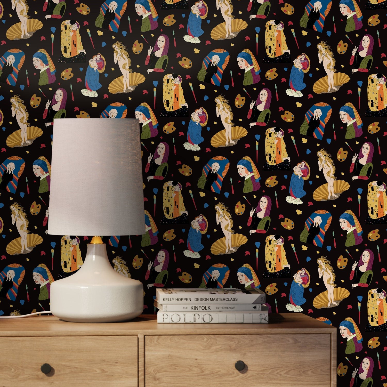 Modern Art Wallpaper Klimt Wallpaper Mona Lisa Wallpaper Peel and Stick Wallpaper Home Decor - D572 - WallTrend