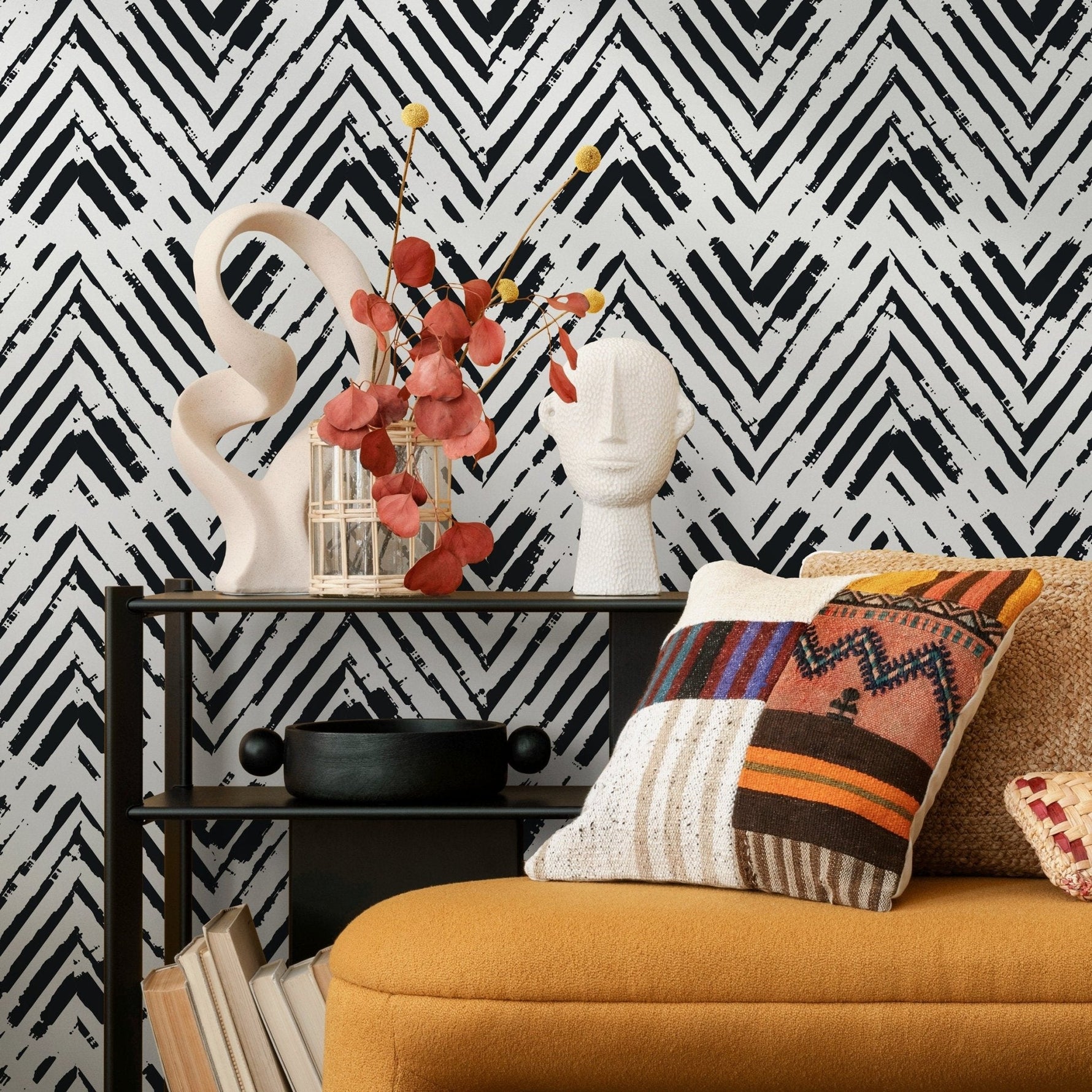 Modern Brushstrokes Chevron Wallpaper - A953 - WallTrend