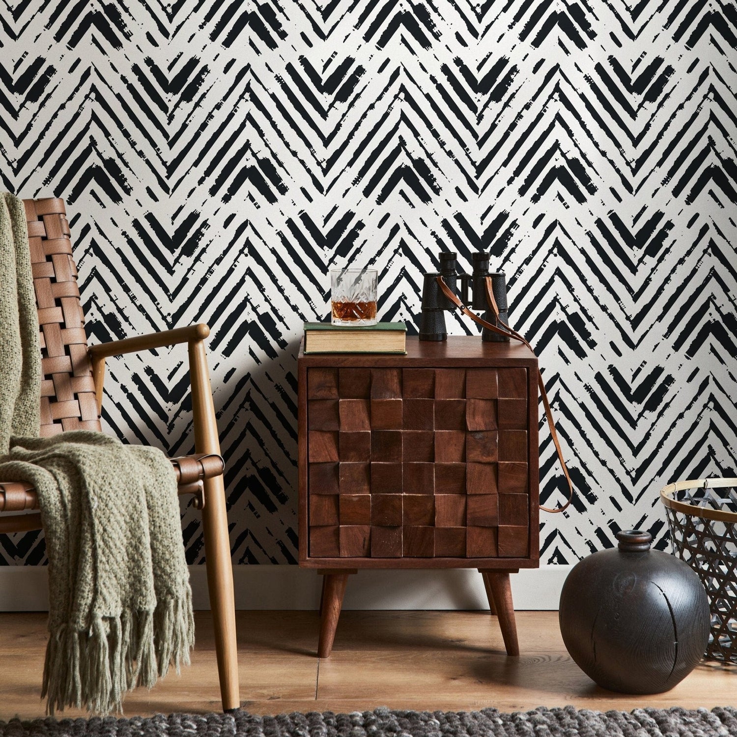 Modern Brushstrokes Chevron Wallpaper - A953 - WallTrend