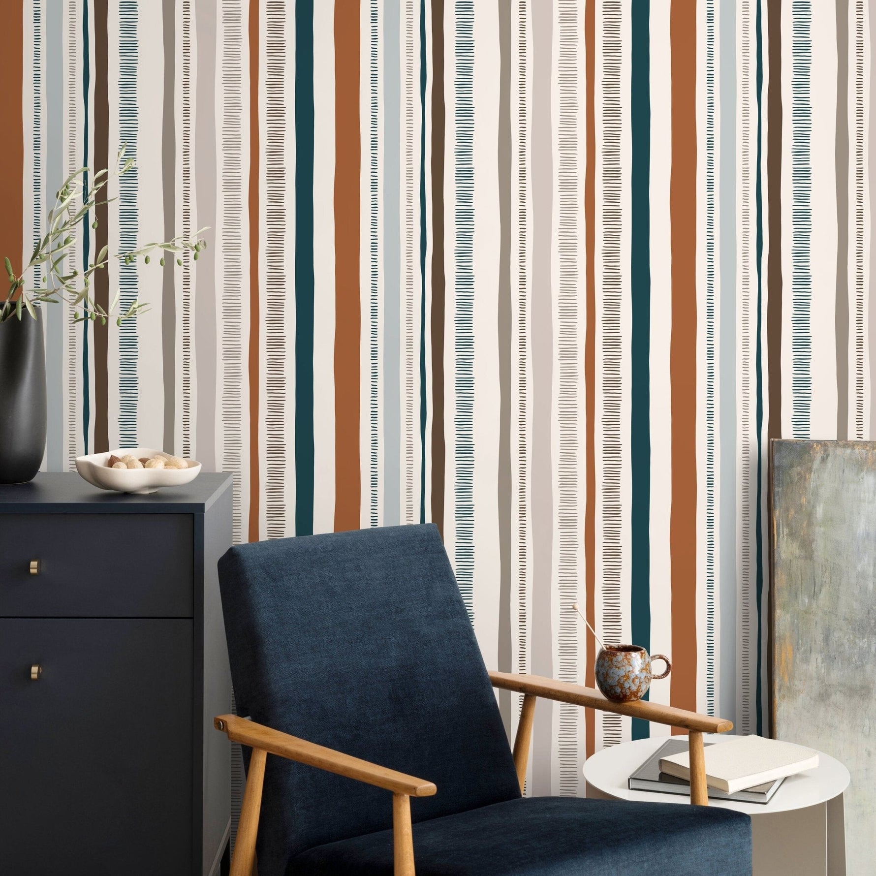 Modern Striped Wallpaper Abstract Wallpaper Peel and Stick and Traditional Wallpaper - D835 - WallTrend