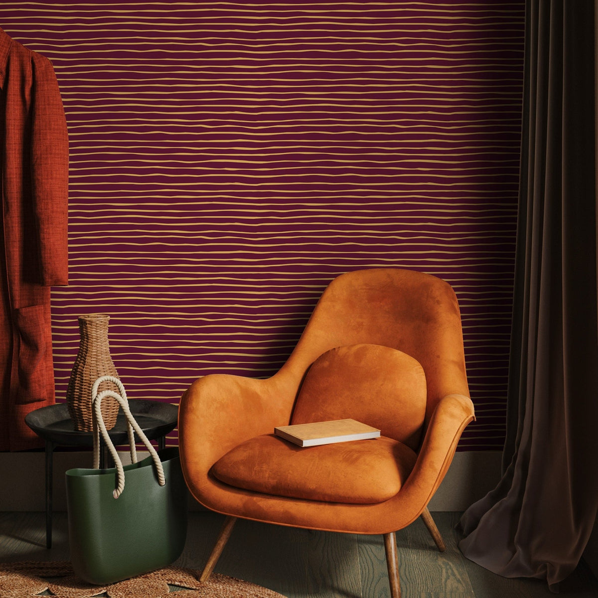 Modern Striped Wallpaper Waves Peel and Stick and Traditional Wallpaper - D773 - WallTrend