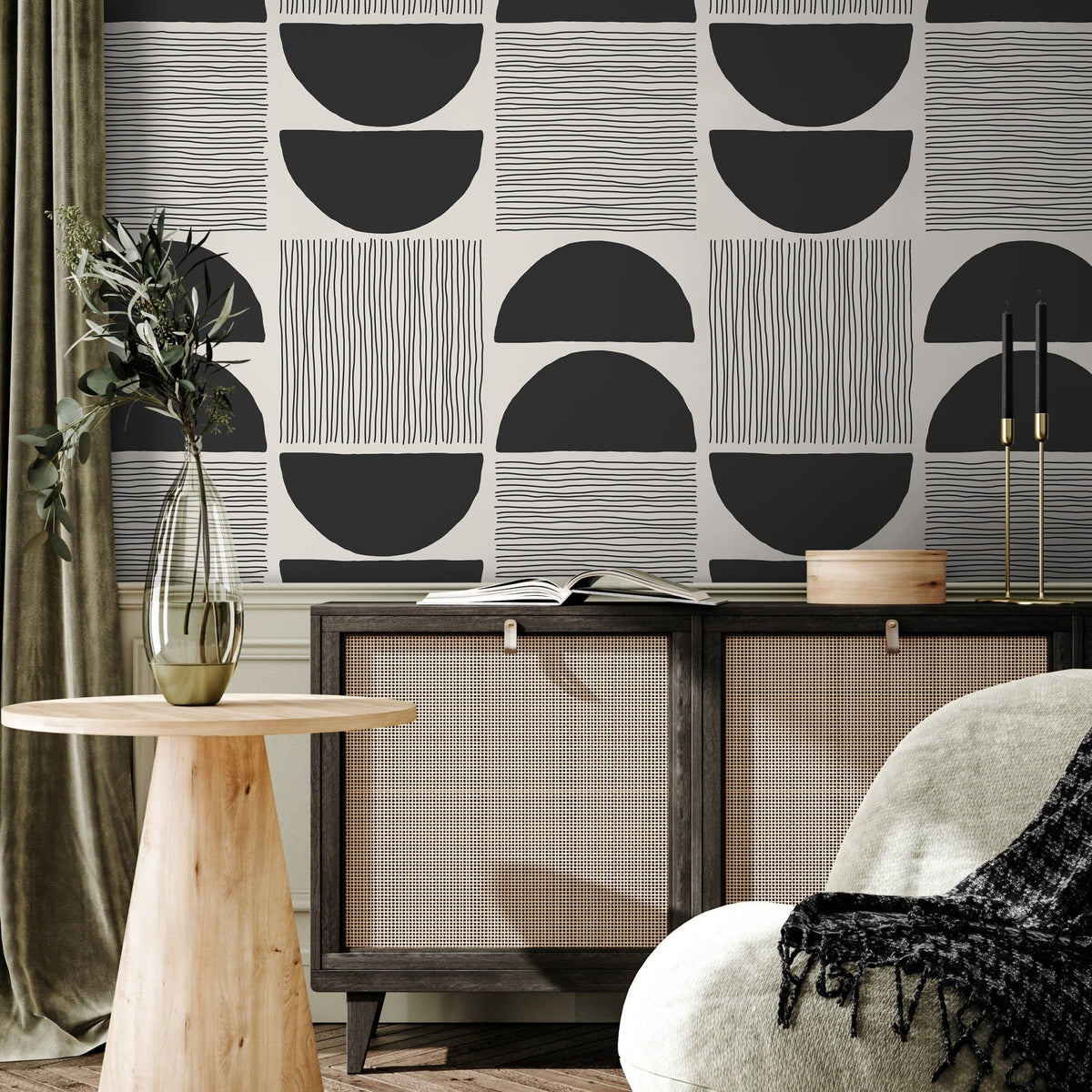 Monochrome Abstract Forms Wallpaper - C243 - WallTrend