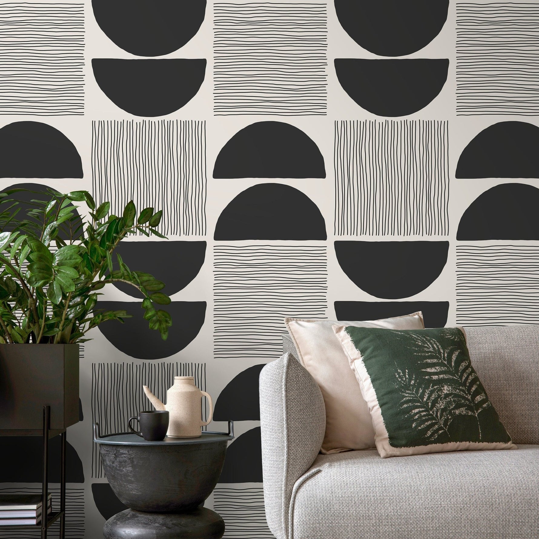 Monochrome Abstract Forms Wallpaper - C243 - WallTrend