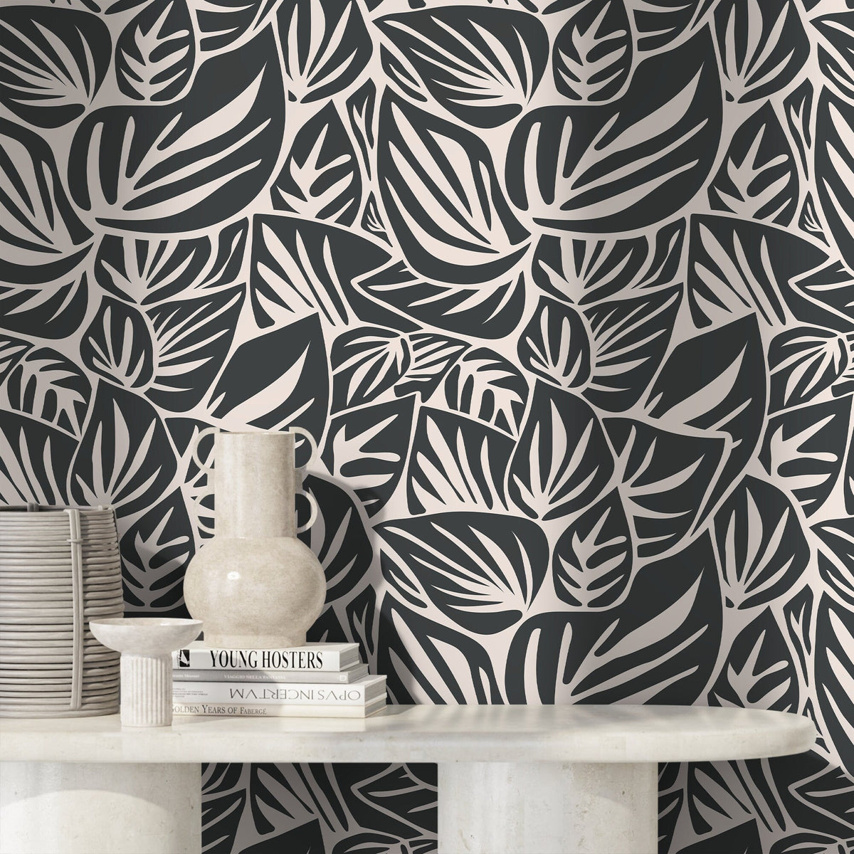 Monochrome Botanical Leaf Wallpaper - D649 - WallTrend
