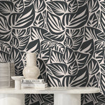 Monochrome Botanical Leaf Wallpaper - D649 - WallTrend