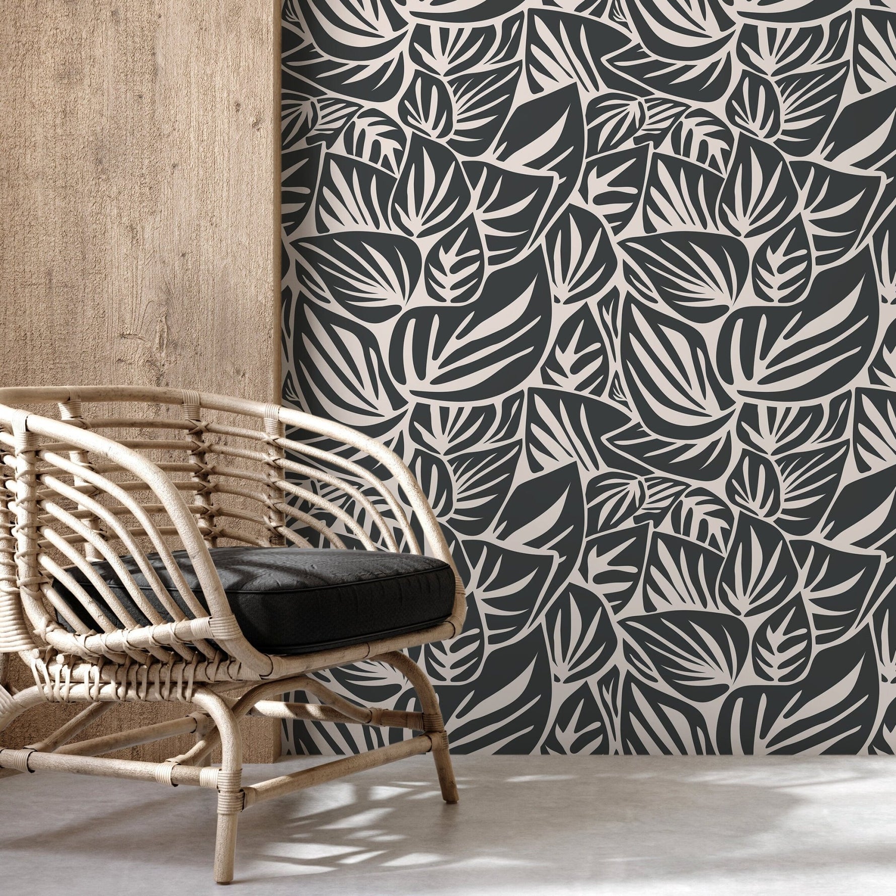 Monochrome Botanical Leaf Wallpaper - D649 - WallTrend