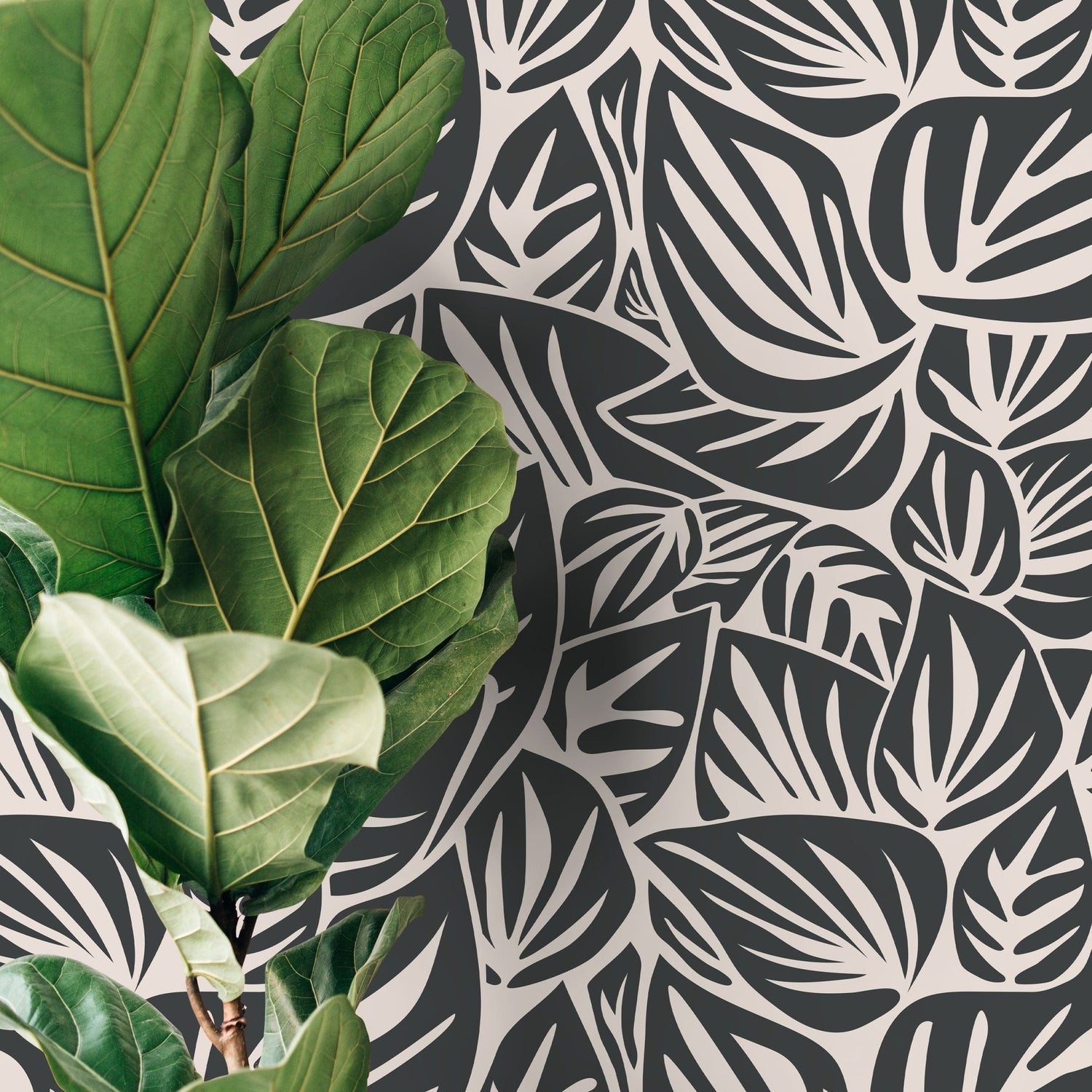 Monochrome Botanical Leaf Wallpaper - D649 - WallTrend