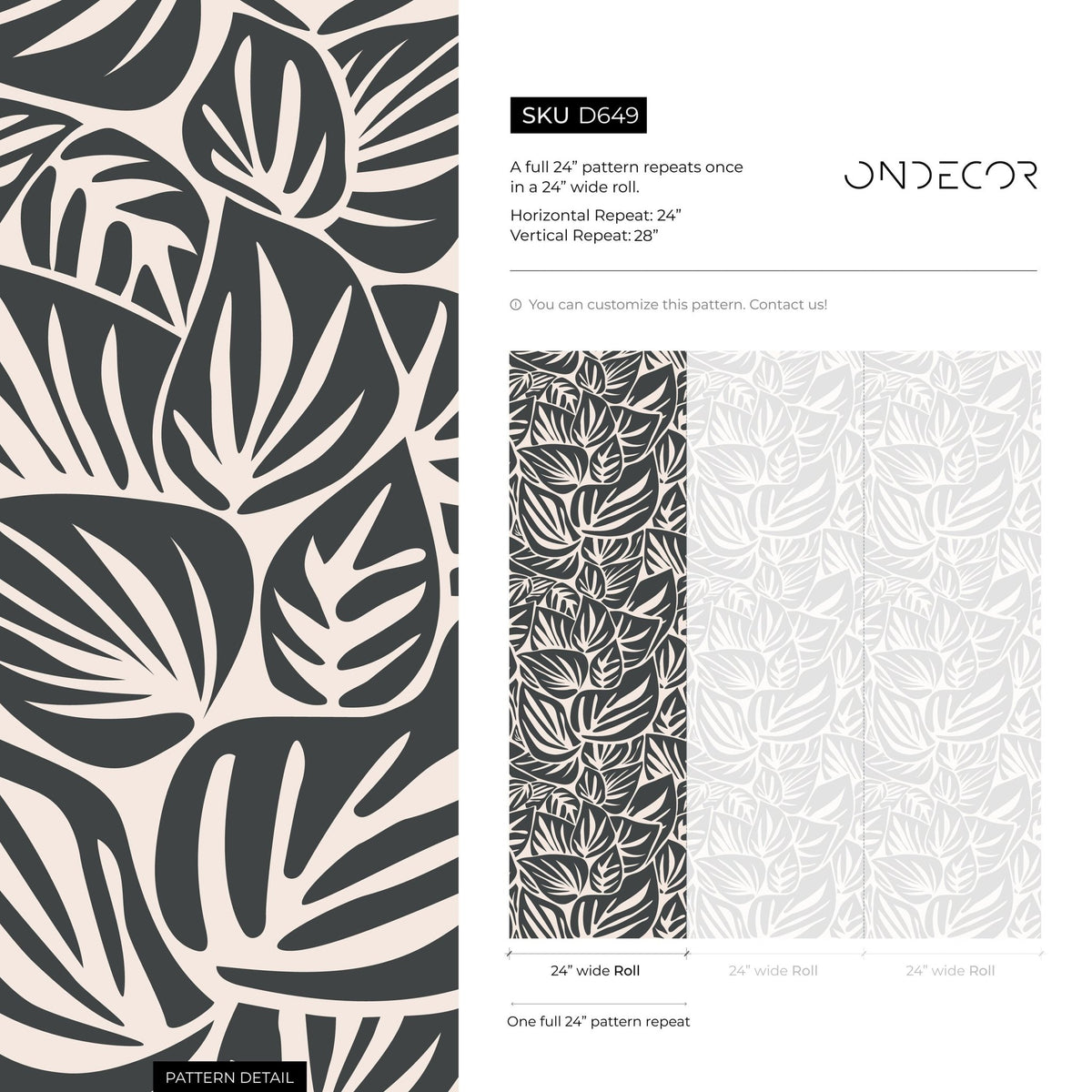 Monochrome Botanical Leaf Wallpaper - D649 - WallTrend