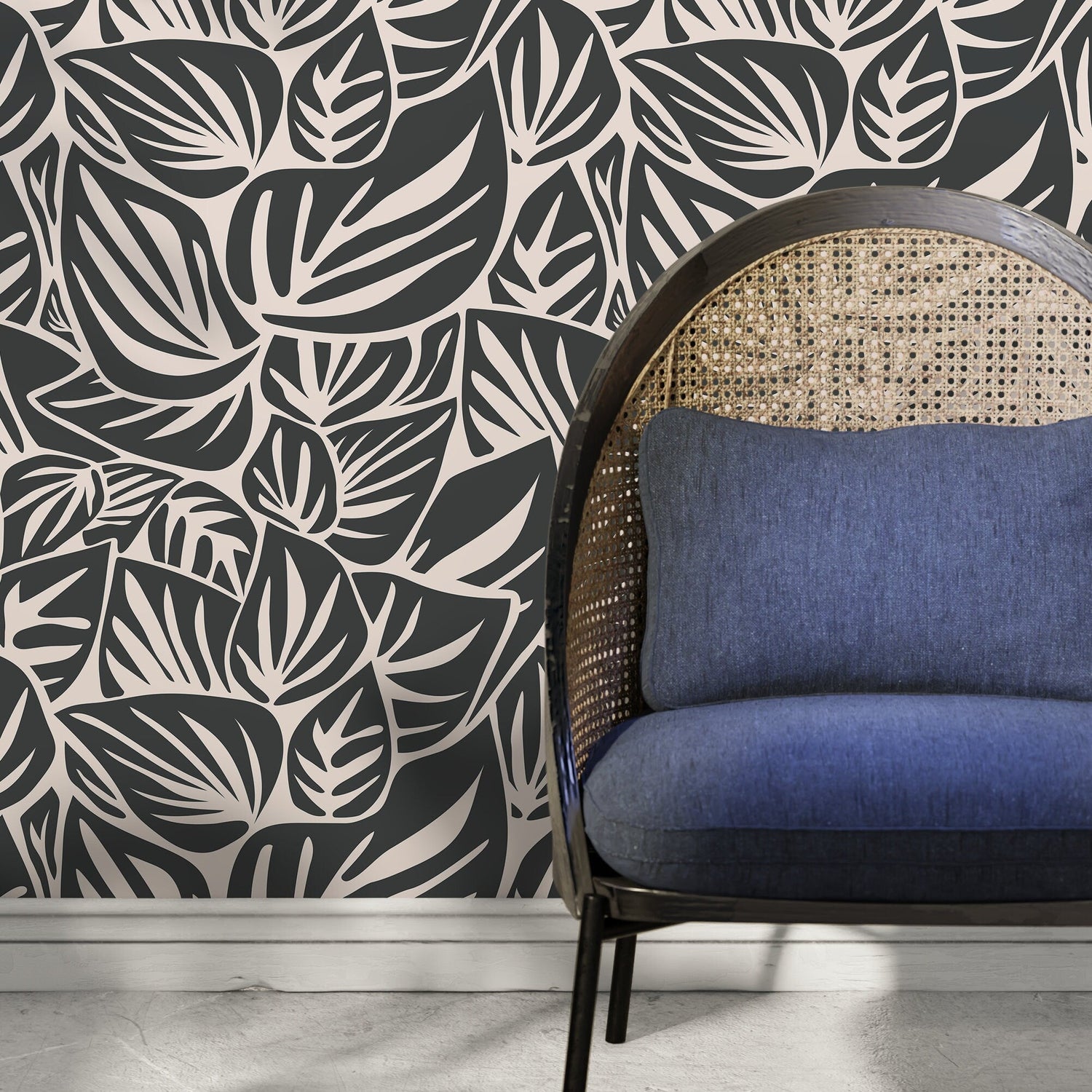 Monochrome Botanical Leaf Wallpaper - D649 - WallTrend