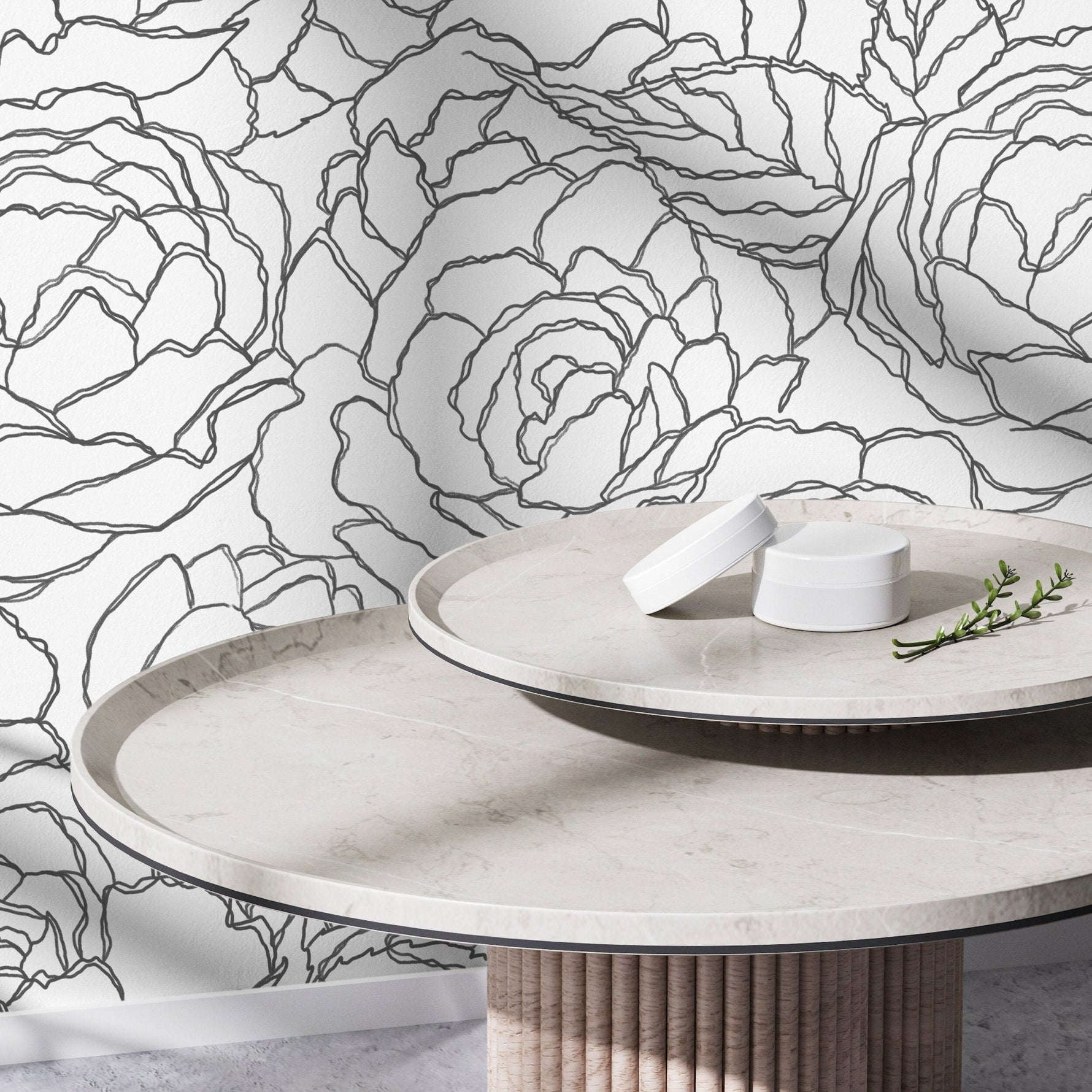 Monochrome Floral Contour Wallpaper - C872 - WallTrend