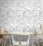 Monochrome Floral Contour Wallpaper - C872 - WallTrend