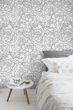 Monochrome Floral Contour Wallpaper - C872 - WallTrend